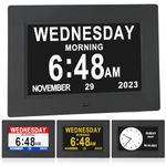 7 Inch Extra Large Day Date Time Digital Day Calendar Clock with Auto-Dimming 12 Alarm Reminders Dementia Clocks for Senior Elderly impaired Vision Memory Loss