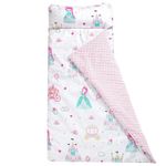 david's kids Toddler Nap Mat with Warm Minky Dots Lining, Ultra Soft Slumber Bags for Girls, Perfect for Preschool, Daycare, Kids Sleeping Bags with Rollup Design, 50"x20", Princess