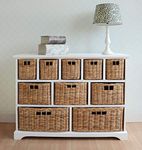 Tetbury Wide Storage Chest of drawers with Wicker Baskets. Very solid basket storage unit. Generously sized. FULLY ASSEMBLED