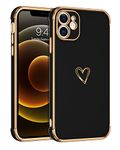 GUAGUA Case for iPhone 12, iPhone 12 Cases Cute Heart Pattern Soft TPU Plating Cover for Women Girls with Camera Protection & 4 Corners Shockproof Protection Phone Cases for iPhone 12 6.1" Black