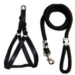 MS Petcare Nylon Padded Adjustable Dog Harness 1.25 Inch Large and Rope Leash 18 MM for Large Dogs (Black Color)