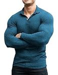 COOFANDY Men's Stretch Muscle Tshirts Long Sleeve Knit Tees Casual Slim Fit Polo Shirts