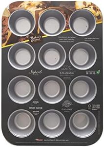 Baker's Secret 12cup Muffin Pan Cupcake Nonstick Pan - Aluminized Steel Pan Muffins Cupcakes 2 Layers Non Stick Coating Easy Release Dishwasher Safe DIY Bakeware Baking Supplies - Superb Collection