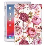 Idocolors Pad Case Red Rose Flower White Case for iPad Mini 5 Cute Flower Girly Anti-Scratch Shockproof with Pencil Holder Lightweight Smart Trifold Stand Cover(Model Number: A2133 A2124 A2126 A2125)