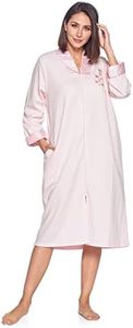 Casual Nights Women's Quilted Long Sleeve Zip Up House Dress Robe, Pink, M