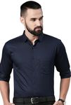 Majestic Man Slim Fit Satin Cotton Formal Shirt for Men (X-Large, Navy Blue)