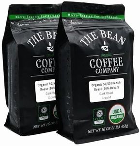 The Bean Organic Coffee Company 50/50 (Half Caff) French Roast, 50% Decaf, Dark Roast, Ground Coffee, 16-Ounce Bags (Pack of 2), Café Molido Tostado Orgánico descafeinado