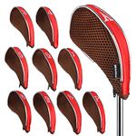 Andux Andux Mesh Golf Iron Head Covers with Zipper Left and Right Handed 10pcs/Set MT/YB001 Coffee/red