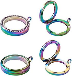 Cheriswelry 2pc Magnetic Locket Pendants Alloy Photo Frame Living Memory Floating with Glass Cover Charms Flat Round Dangle Pendants for DIY Craft Necklace Bracelets Jewelry Making Memory Gifts