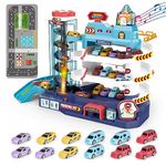 deAO Toy Car Garage Track Set with Music and Light Effects for Kids, 3-story Parking Building with Electric Elevator, Kids' Play Vehicle Garages for 3+ Years Old Boys Girls Christmas Birthday