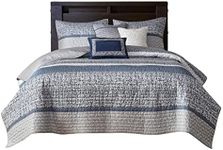 Madison Park King Quilt Set Lustrous Jacquard & Glitter Accent Coverlet Set for King Size Bed - All Season, Lightweight King Quilt Set, Shams, Decorative Pillow, King/Cal King Chevron Grey/Navy