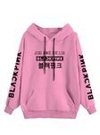 FUNKY MONKEY Girl's K-Pop Long Sleeve Printing Regular Hooded Sweatshirt Pull On 300 Gsm Fleece (13-14, Pink)