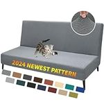 XINEAGE 2024 Newest Futon Cover Stretch Armless Sofa Bed Cover Anti-Slip Furniture Protector Without Armrests Slipcover with Elastic Bottom (Futon, Light Gray)