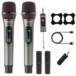 DIGIMORE D-350 Dual UHF Wireless Mic | Rechargeable 2000mAh Batteries | 6Hrs RunTime | Cordless Mic System | 6.35mm Jack | 60 Meter Range | Karaoke Singing, Speaker, Amplifier…