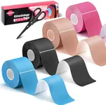 Kinesiology Tape, 4 Rolls Athletic Tape Elastic Waterproof Sports Tape 2 Inch x 16.4 Feet 80 Pcs Precut Strips with Scissors for Joint Support Muscle Recovery