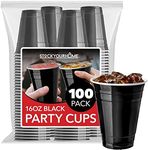 Stock Your Home Black Plastic Cups Disposable, 16oz (100 Count) Heavy-Duty, Large Party Cup Pack Bulk Pack for Drinking Punch, Soda, Wine, Beer, 4th of July, Halloween