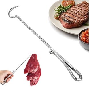 hdjunxi Stainless Steel Meat Hook Flipper, Handmade BBQ Turner Hooks, BBQF Turner Hooks, Flips Cooking Hooks for Grilling Smoking Frying (Stainless Steel - B)