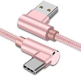 Right Angle USB C Cable, Type C 90 Degree Cable, Braided USB Type C Long Cord Fast Charging Sync Cable for Galaxy S10 S9 S8,Note 9,LG stylo 4 V30 G6,Moto Z2,etc. (3Pack 3FT 6FT 10FT) (Rose Gold)