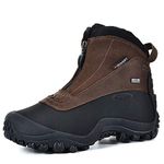 XPETI Men's SnowRider Mid Zipper Leather Waterproof Hiking Walking Boots Winter Snow Boots Black Brown Size 6 UK