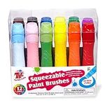 TBC The Best Crafts 12 Colours Squeezable Brush Paints for Kids, Washable Tempera Paint Brushes, Kids Grip Strengthen Art Toys, Assorted Baisic/ Neon/ Pastel Colors( 24ml/0.8oz Each), Easy to Paint