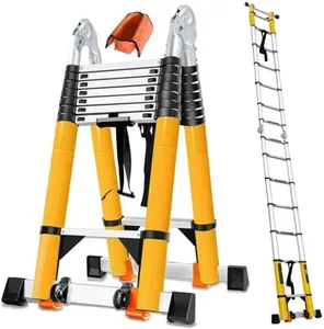 20FT Telescoping Ladder w. Stabilizer/Wheels/Cargo Hold,Adjustable Folding Extension Ladder A Frame 8+8 Foot Step Ladders for Home,Portable Aluminum Type 1A Ladder for Industrial,330lbs Capacity
