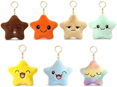 Ausener Weekie Wonders Emotional Star Supports Plush Bag Charm Desk Buddy, Gifts for Teens Adults Coworkers, Soft Short Faux Fur, Woven Strap and Metal Round Clip (Full Week Set, Star)