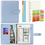 Mlife A5 Notebook Binder Set - 6 Ring PU Leather Planner,5 PCS File Divider,45 Sheets A5 Loose Leaf Paper,Label Stickers,Index Tabs and Clear Cash Envelopes,Personal Organizer Binder（Light Blue）