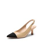 Dream Pairs Women's Kitten Heel Slingback Pointed Closed Toe Low Stiletto Heels Dress Bridal Elegant Wedding Pumps Shoes, Nude/Black, 10