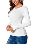 ACANI White Long Sleeve T-Shirt for Women Ribbed Women's Long Sleeve Slim Fit White Basic Stretchy Lightweight T-Shirt(White Medium)