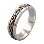 Energy Stone Twine 5.5 mm Narrow Band Tri-Color Sterling Silver Meditation Spinner Ring (Style SR40) (11.5)