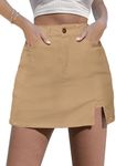 luvamia Skorts Skirts for Women Denim Mini Skirt Side Slit with High Wasited Jean Shorts Stretchy Rodeo Outfit for Women Khaki Skorts for Women Khaki Size Large Size 12 Size 14