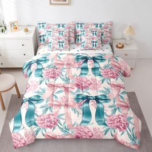 Erosebridal Hydrangea Crib Bedding Set for Girls Floral Bow Comforter Set & Bed Sheets Cute Bowknot Pink Decoración De Cama para Niñas