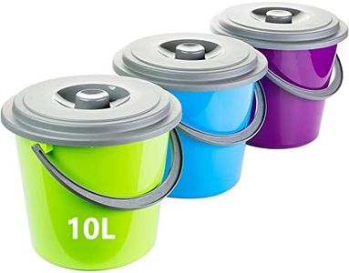 Lot de 3 seaux de nettoyage avec couvercle - 10 l - En plastique - Convient à un usage alimentaire - 3 couleurs assorties - Fabriqué en Europe