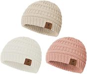 Durio Warm Baby Beanie Soft Knit Baby Girl Hats Infant Newborn Baby Winter Hat Caps Baby Girl Beanie Toddler Girl Winter Hat Cozy Newborn Hats for Baby Girls White & Indi Pink & Apricot 6-36 Months