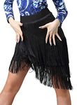 Z&X Women Fringe Dance Skirt Latin Salsa Tango Ballroom Skirt Sexy Irregular Fringe Wrap Skirt Mini Shorts Skirt Tag XL, Black