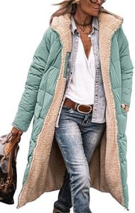 PRETTYGARDEN Womens Long Winter Coats 2026 Fashion Zip Up Hooded Sherpa Fleece Puffer Jackets (Grey Green,Large)