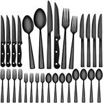 CEKEE 24 Piece Black Silverware Set for 4 with Steak Knives, Stainless Steel Black Flatware Set for 4, Black Utensils Set for 4, Black Tableware Cutlery Set for Home & Kitchen, Hand Wash Recommended