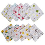 MOMISY 6 Layers Dry Muslin Wash Cloth Organic Cotton Face Towel Handkerchief for Baby New Born/Infants/Toddlers -Printed, Pack of 10, Multicolor