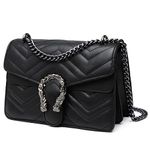 MYHOZEE Crossbody Bags for Women - Snake Printed Clutch Purses Leather Chain Shoulder Bags Evening Handbags, Qulited Black, Large, Crossbody Bag