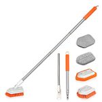 JEHONN 4-in-1 Tile Tub Scrubber with Long Handle, Upgraded Shower Cleaning Brush, 4 Different Function Scrub Brush Attachments Head for Bathroom, Bathtub, Floor, Wall, Baseboard