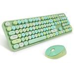 Wireless Keyboard and Mouse Combo, Sweet Mixed Color Cute Keyboard, 2.4G USB Ergonomic Keyboard and Mouse Combo for Computer, Laptop, PC Desktops, (Green Mixed Style Keyboard + Mouse)