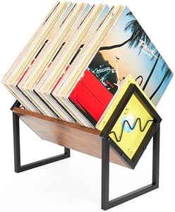 DZMDZM Wood Metal Vinyl Record Holder Stand,Records Storage Rack with 40-50 LP– Heavy Duty Record Holder for Vinyl Albums Black