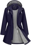 ATLASLAVA Rain Jacket Women Waterproof Long Lightweight Raincoat Hooded Windbreaker Outdoor Trench Coat NAVY BLUE-XL