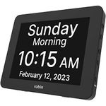 Robin Clock with Day and Date for Elderly, Clocks for Seniors, Dementia Clock, Digital Calendar Clock Elderly, Bedside Clocks Seniors, Alzheimers Products, Dementia Clocks Seniors Extra Large, Black