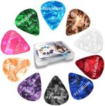 ROTOPATA Celluloid Guitar Picks, 15 Pcs Guitar Plectrums Includes 0.5mm 0.75mm 1.0mm, Thin Medium Heavy Plectrum for Bass Electric Acoustic Ukulele