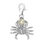 Quiges 925 Sterling Silver White Cubic Zirconia and Imitation Pearl 3D Ocean Crab Lobster Clasp Charm Clip on Pendant