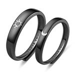 925 Silver Rings for Couple, Sun and Moon Ring I Love You with Black Gold Plated Wedding Ring Set