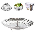 BangShou Steaming Basket for Cooking, Stainless Steel Vegetable Steamer for Saucepan, Metal Collapsible Pan Steamer Insert for Food, Small Folding Veg Petal Steamer with Handle (9'')