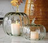 Rudra Enterprises || Home Decoration Clear Glass Pumpkin Shape Cloches/Candle Holder for New Year, Diwali (6 INCH)