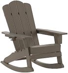 Flash Furniture Newport Adirondack Rocking Chair with Cup Holder, Weather Resistant Poly Resin Adirondack Rocking Chair, Brown